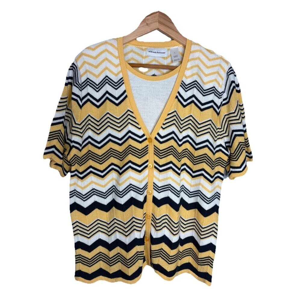 Alfred Dunner Women Two-Fer Attached Top Combo Cardigan/Tank LARGE Short Sleeve